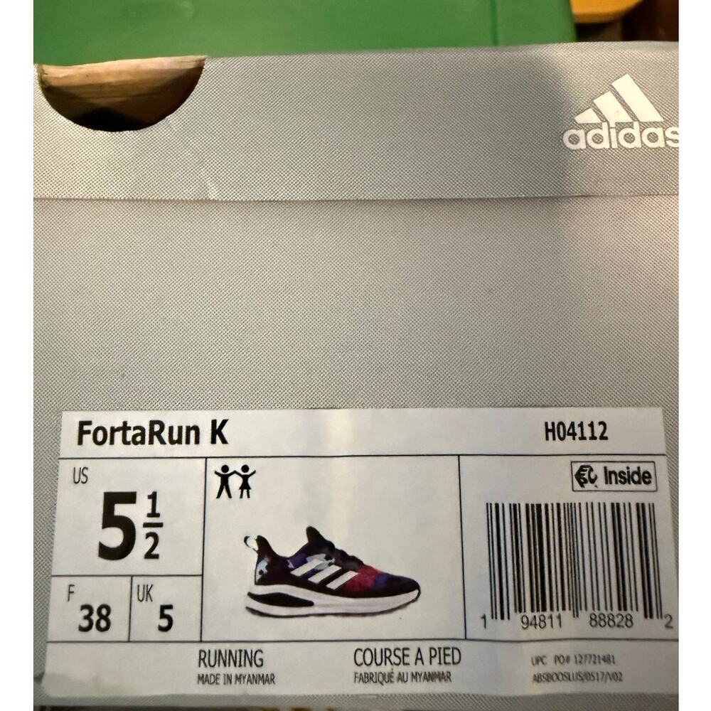 NEW Adidas FortaRun Shoes Size 5.5Y / 7 Women’s H04112 Black Pink - Picture 8 of 8